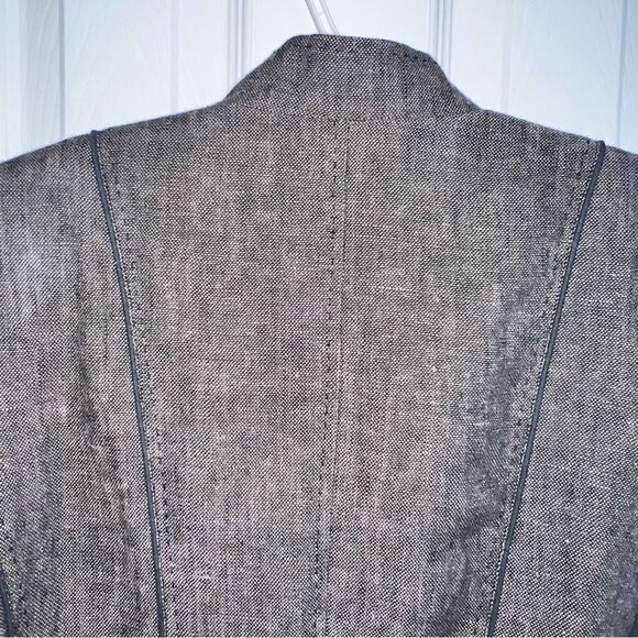 H&M Grey Fully Lined Linen Jacket with black piping and front pockets sz16 - Picture 6 of 12